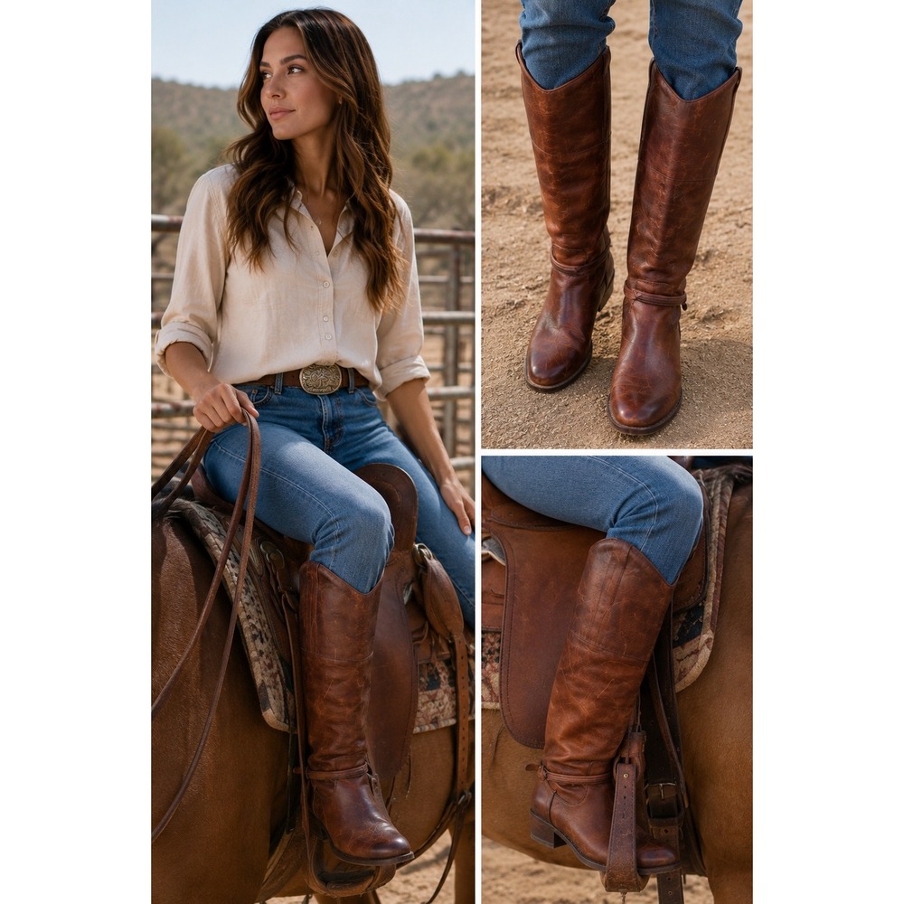 Frye Melissa Harness Tall Riding Boots Brown Leather Riding Equestrian 8B
